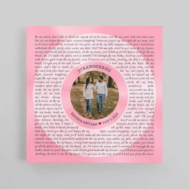 Custom Song Lyrics & Name Circular Photo Pastel Pink Canvas Print