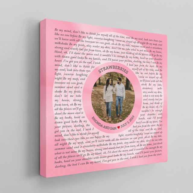 Custom Song Lyrics & Name Circular Photo Pastel Pink Canvas Print