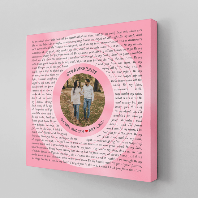 Custom Song Lyrics & Name Circular Photo Pastel Pink Canvas Print