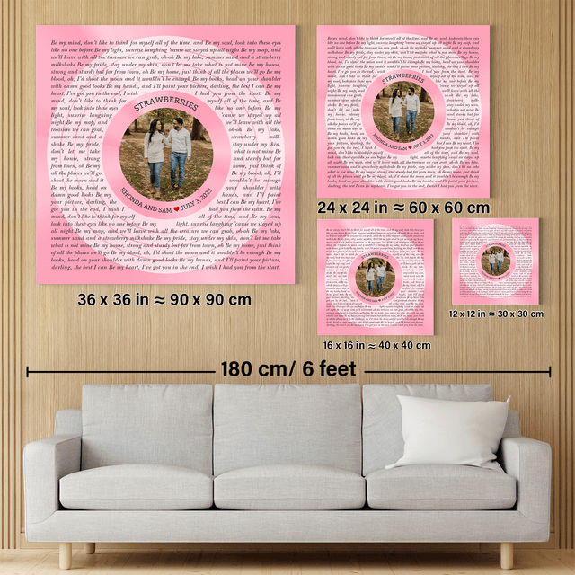 Custom Song Lyrics & Name Circular Photo Pastel Pink Canvas Print