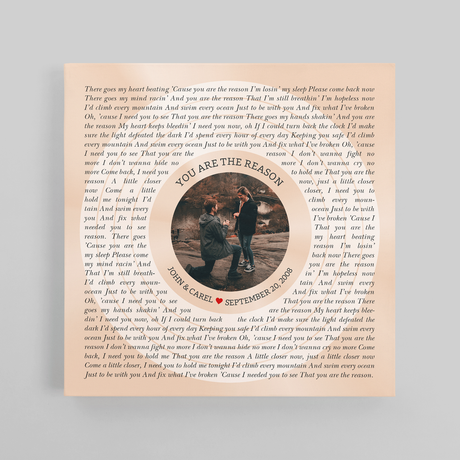 Custom Song Lyrics & Name Circular Photo Pastel Sand Canvas Print