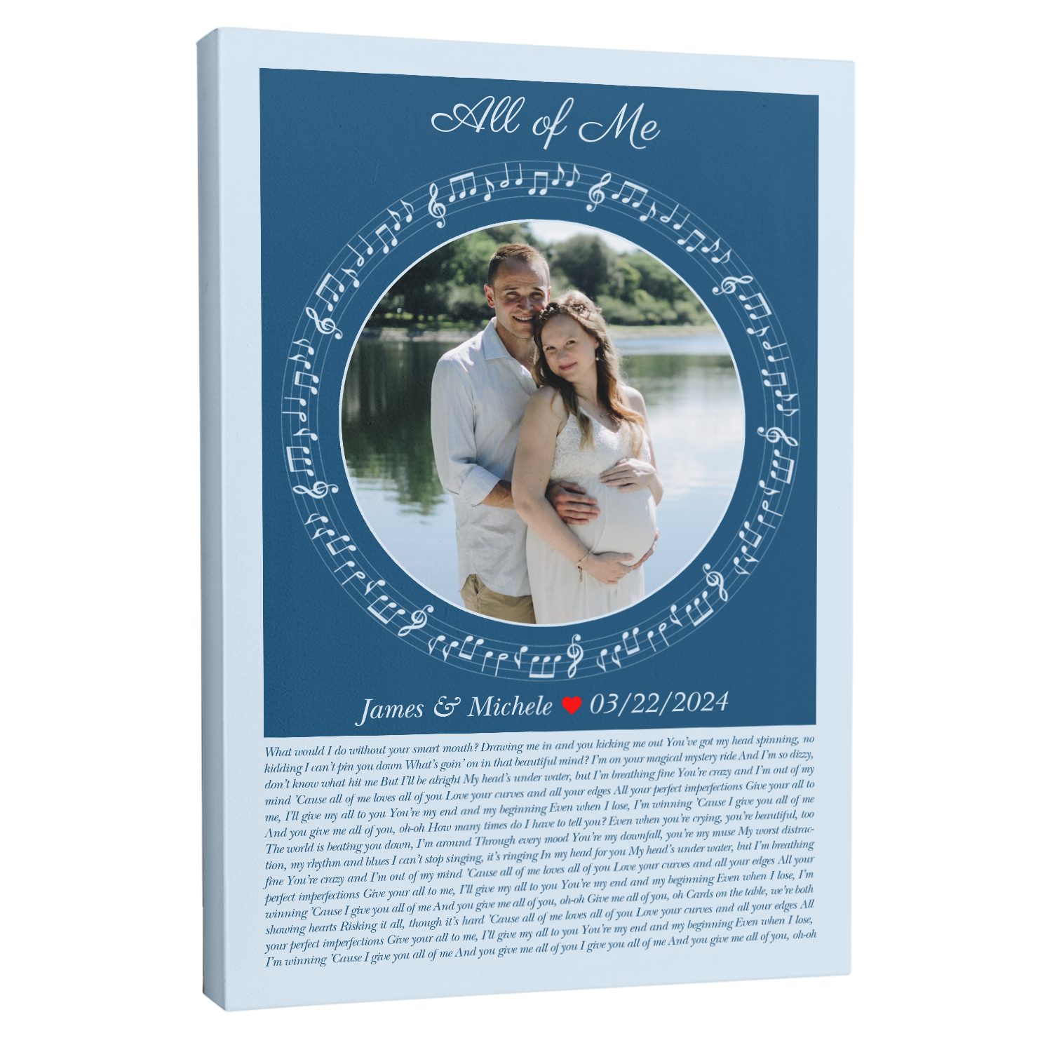 Circular Photo Song Lyrics Ice Blue Canvas Print