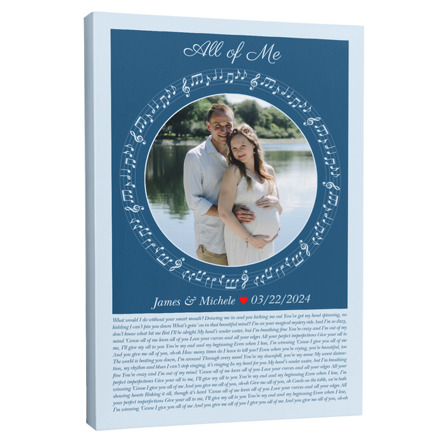 Circular Photo Song Lyrics Ice Blue Canvas Print
