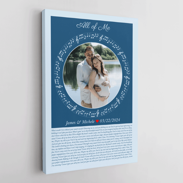 Circular Photo Song Lyrics Ice Blue Canvas Print
