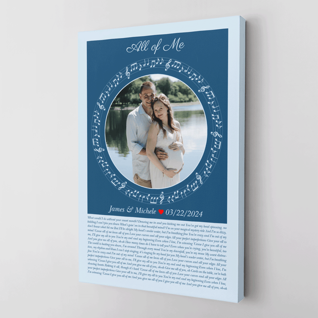 Circular Photo Song Lyrics Ice Blue Canvas Print