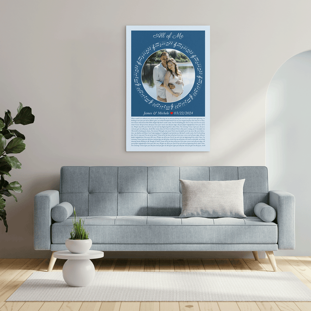 Circular Photo Song Lyrics Ice Blue Canvas Print