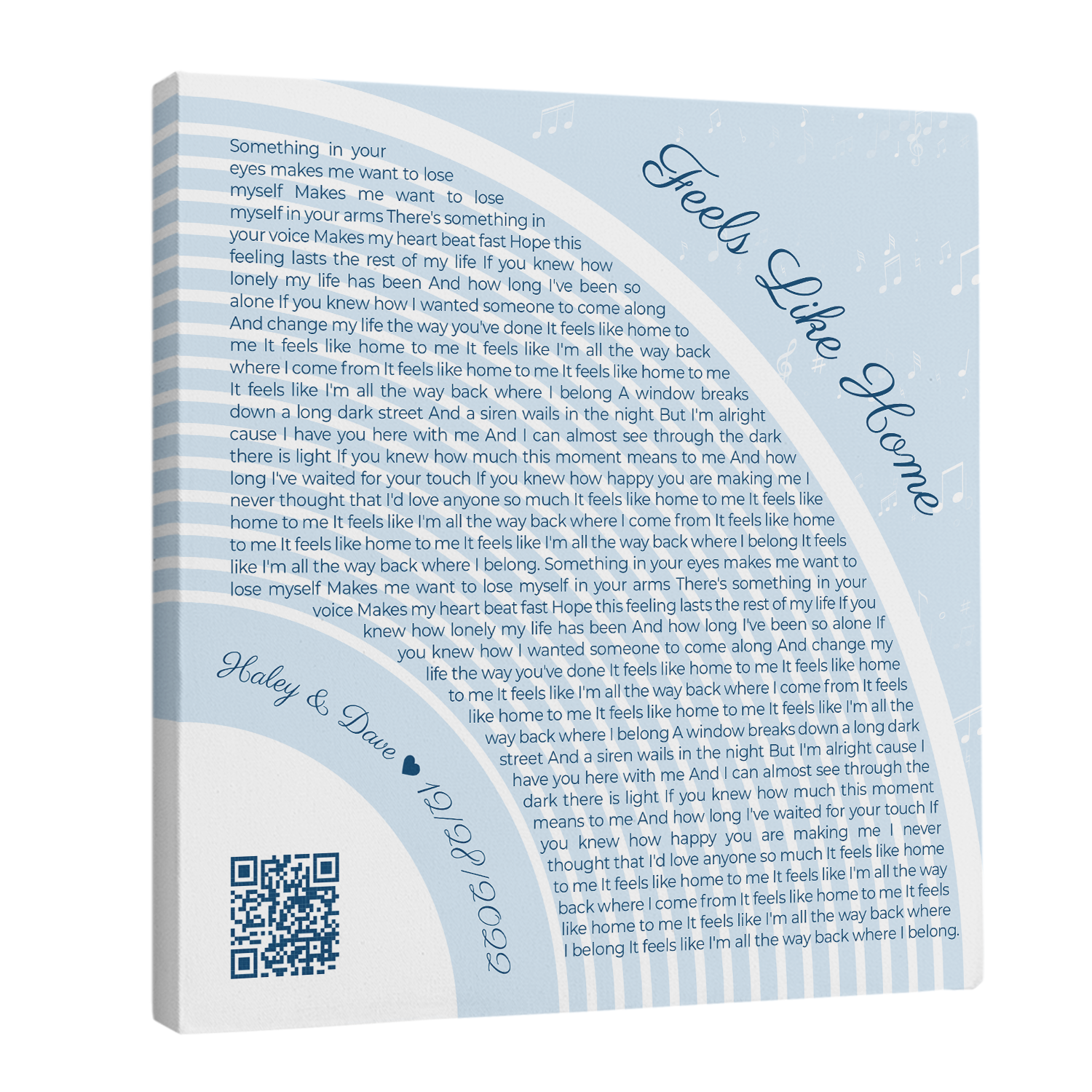 Custom Song Lyrics Pastel Blue Canvas Print With QR Code