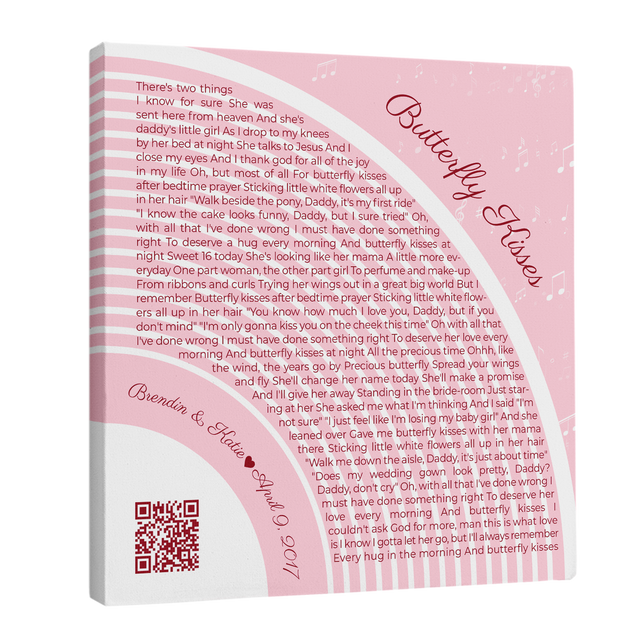 Custom Song Lyrics Pastel Pink Canvas Print With QR Code