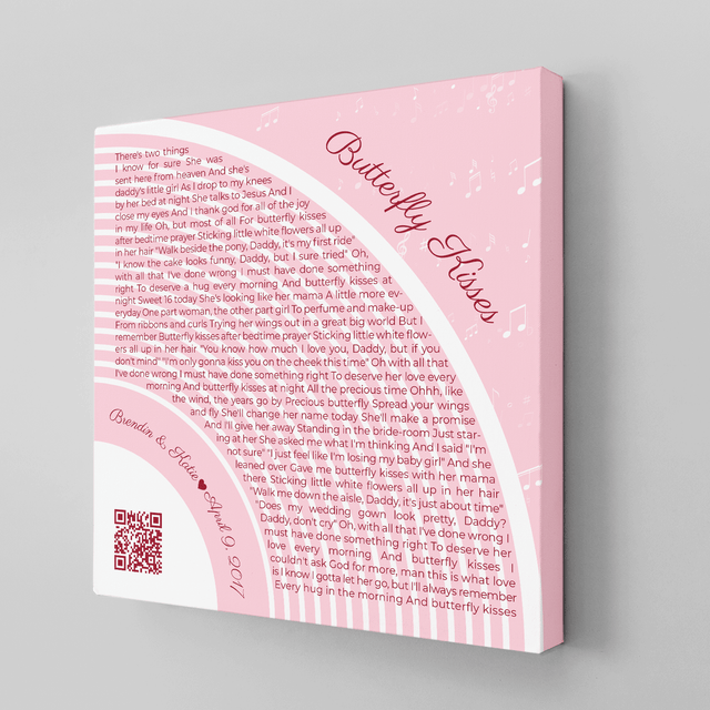 Custom Song Lyrics Pastel Pink Canvas Print With QR Code