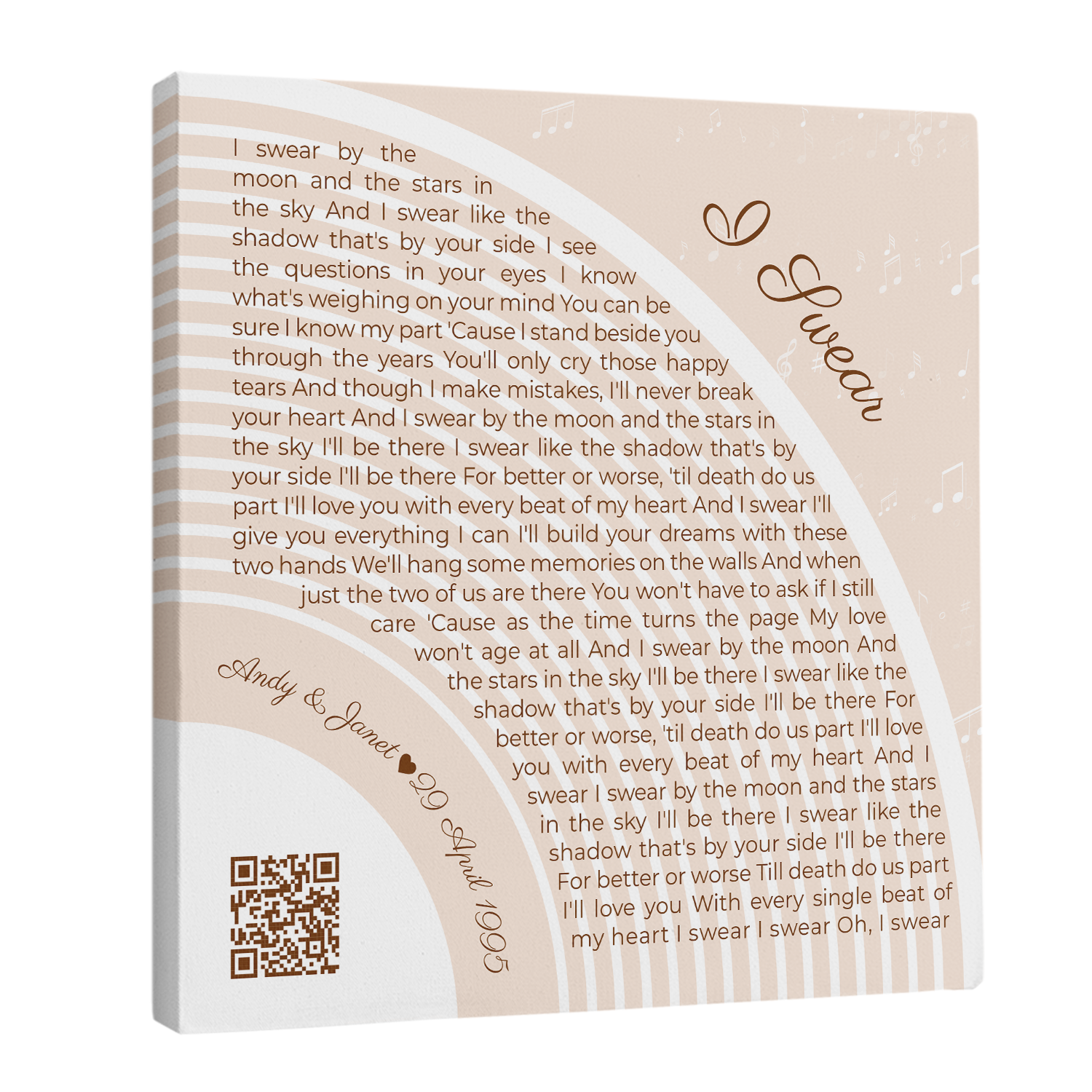 Custom Song Lyrics Pastel Sand Canvas Print With QR Code