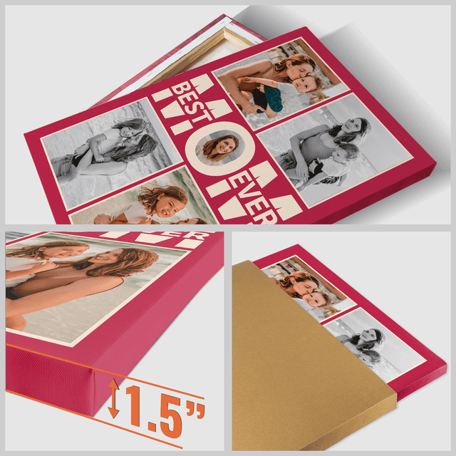 Best Mom Ever Photo Collage Canvas Print Custom 5 Pictures