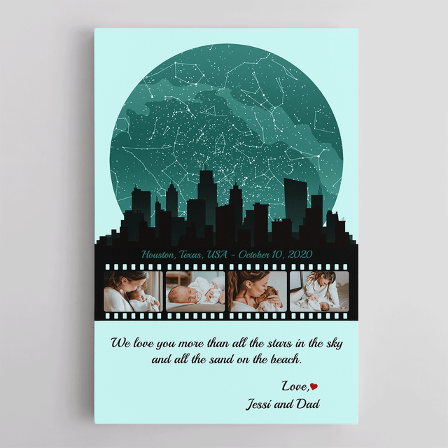 Mom Star Map Photo Collage Canvas Print Night City Design