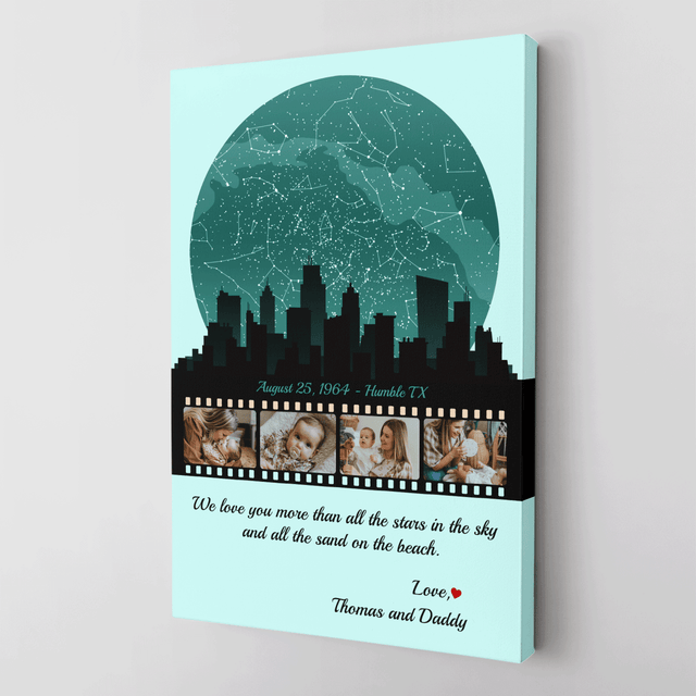 Mom Star Map Photo Collage Canvas Print Night City Design