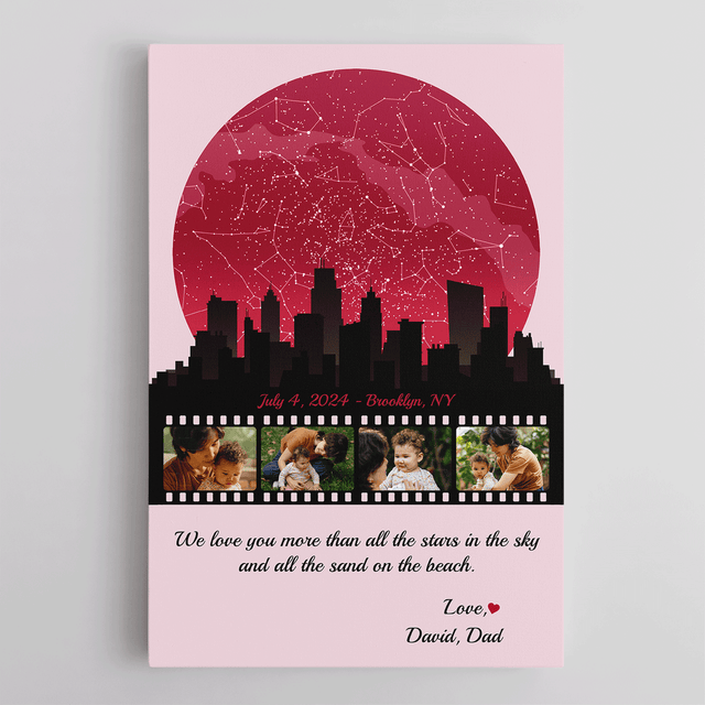 Mom Star Map Photo Collage Canvas Print Night City Design