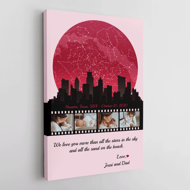 Mom Star Map Photo Collage Canvas Print Night City Design