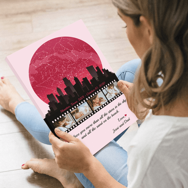 Mom Star Map Photo Collage Canvas Print Night City Design