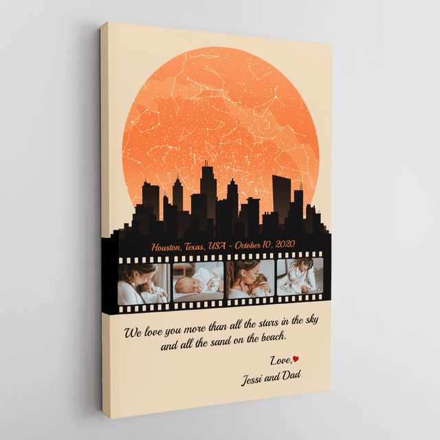 Mom Star Map Photo Collage Canvas Print Night City Design