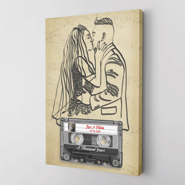 Custom Photo, Song Name, Customizable Name And Date Cassette Tape Canvas Wall Art
