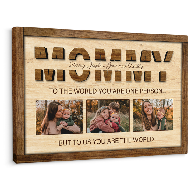 Mommy Photo Collage Canvas Print With Text Wood Background