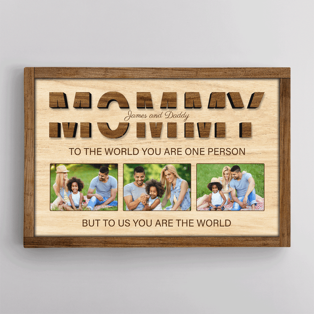 Mommy Photo Collage Canvas Print With Text Wood Background
