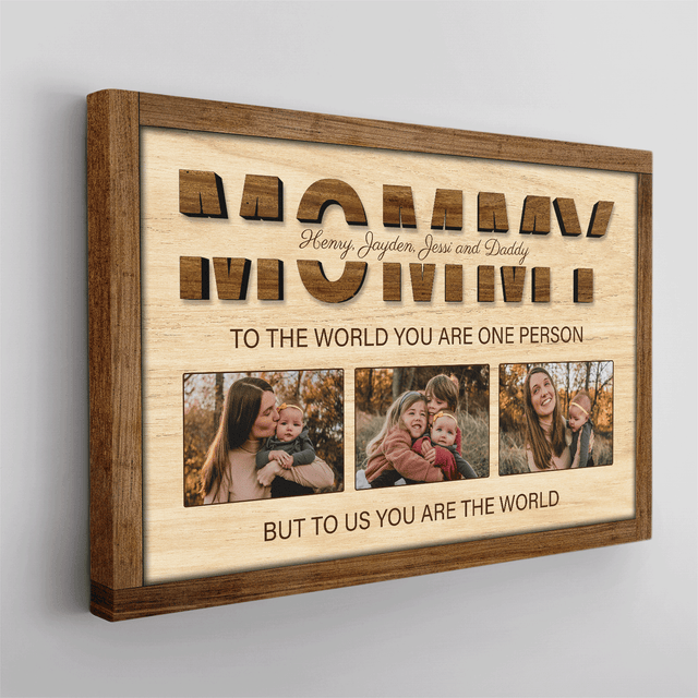 Mommy Photo Collage Canvas Print With Text Wood Background