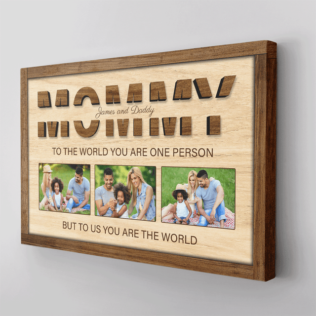 Mommy Photo Collage Canvas Print With Text Wood Background