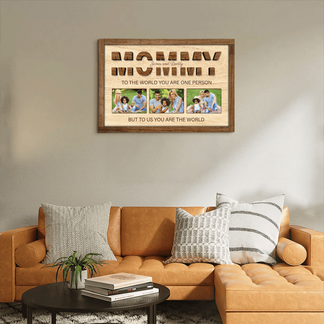 Mommy Photo Collage Canvas Print With Text Wood Background