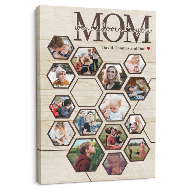 Mom Hexagon Photo Collage Canvas Custom 15 Pictures