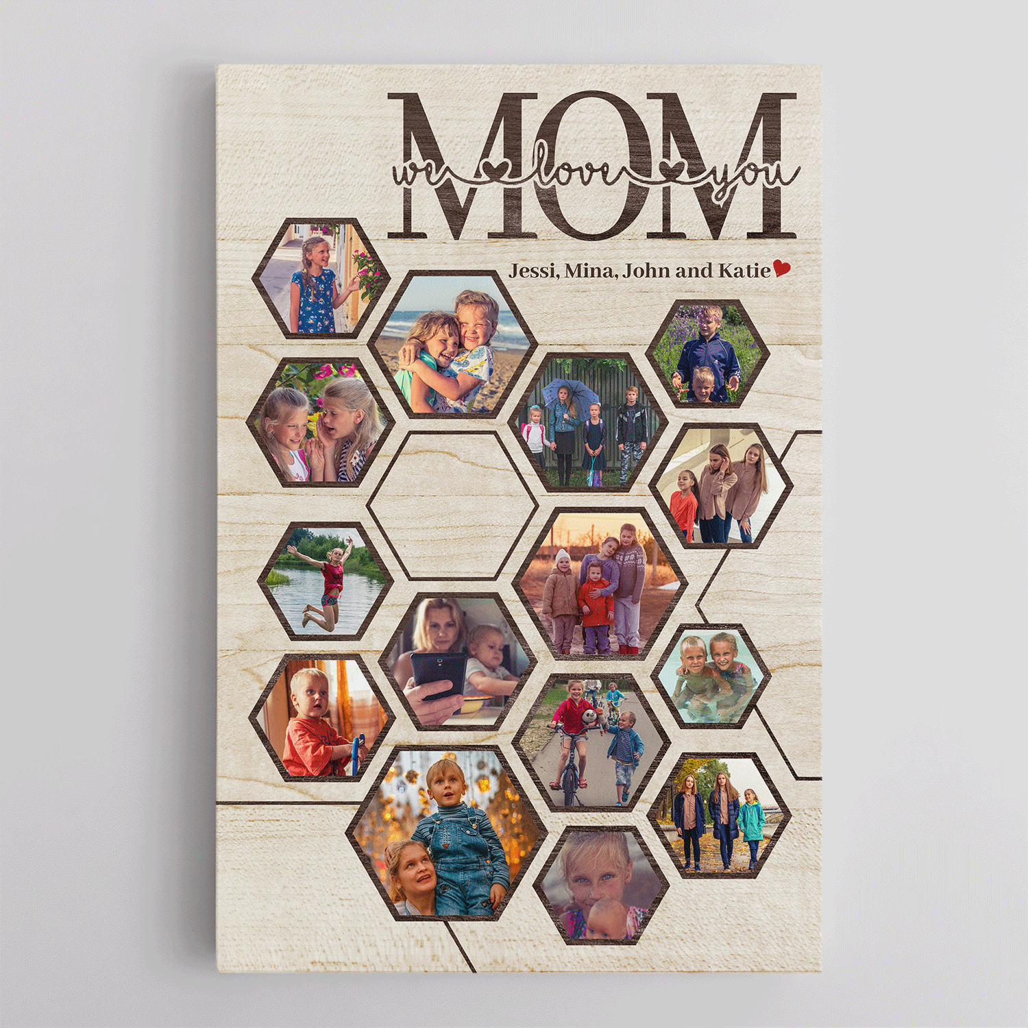 Mom Hexagon Photo Collage Canvas Custom 15 Pictures