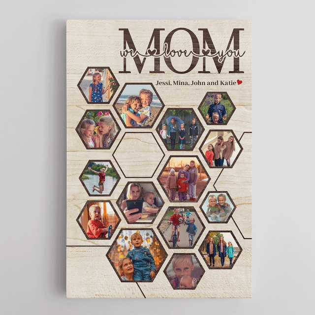 Mom Hexagon Photo Collage Canvas Custom 15 Pictures