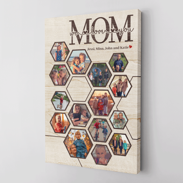 Mom Hexagon Photo Collage Canvas Custom 15 Pictures