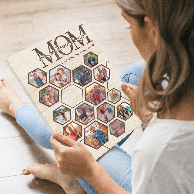 Mom Hexagon Photo Collage Canvas Custom 15 Pictures