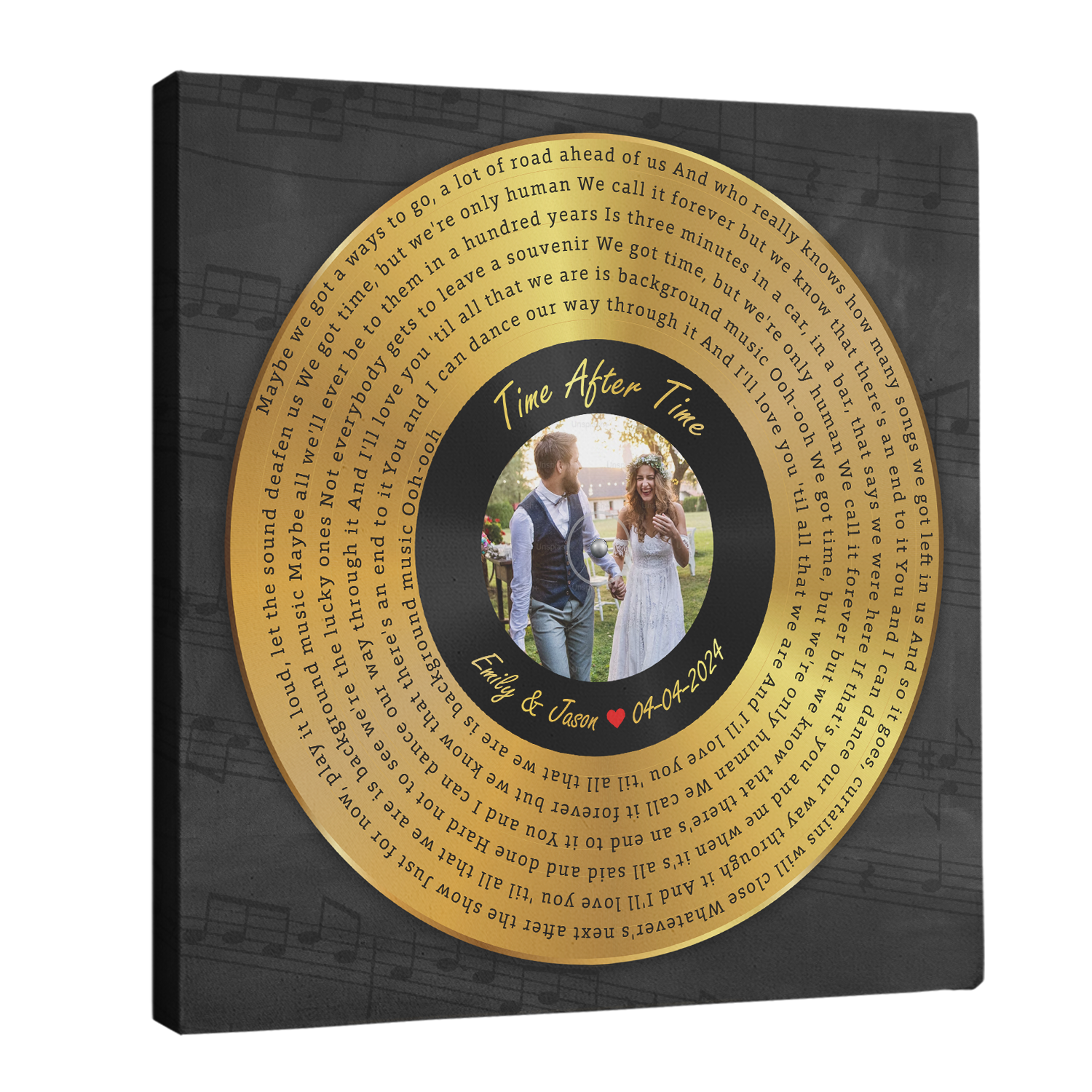 Custom Song Lyrics Vinyl Record Square Canvas Wall Art