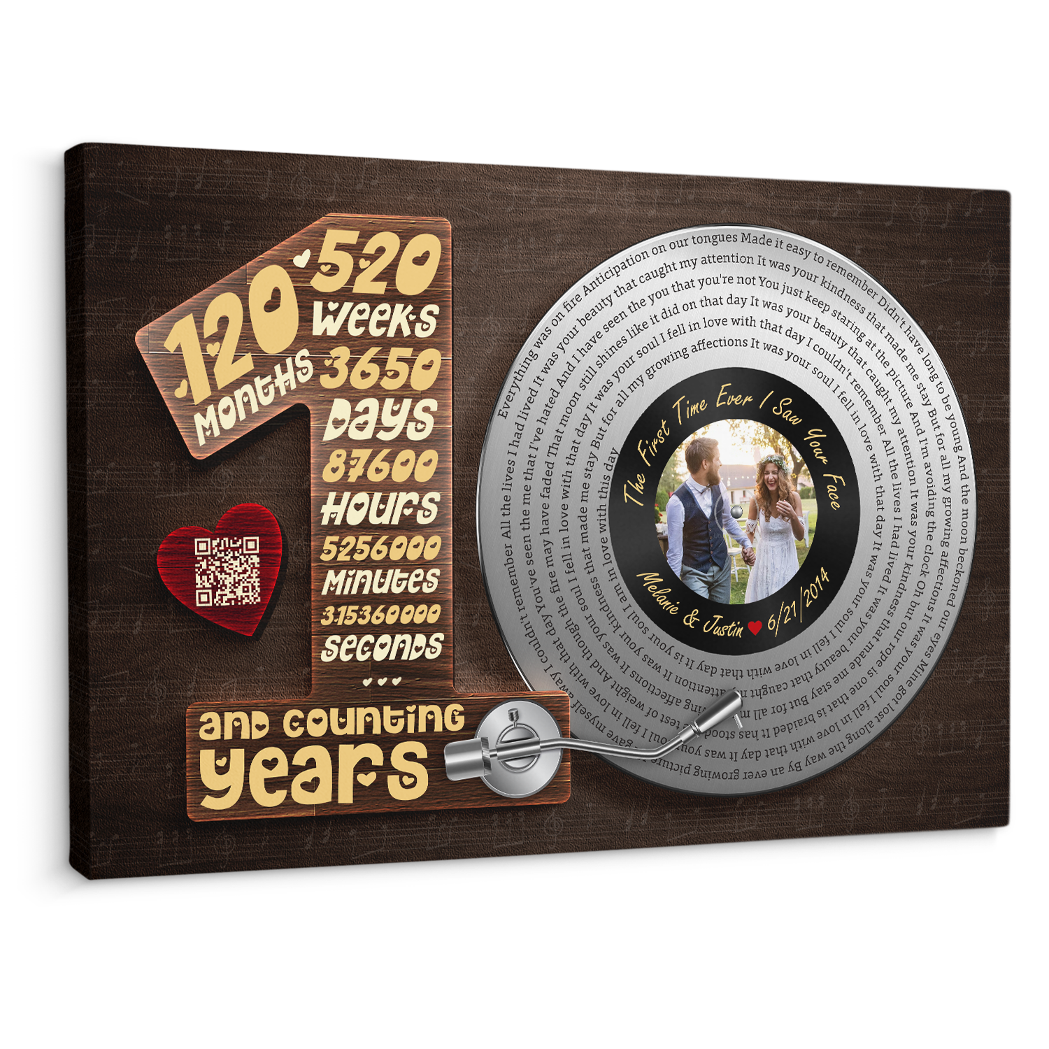 Personalized 10th Anniversary Vinyl Record Photo Canvas
