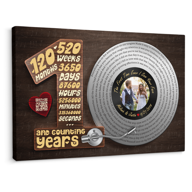 Personalized 10th Anniversary Vinyl Record Photo Canvas