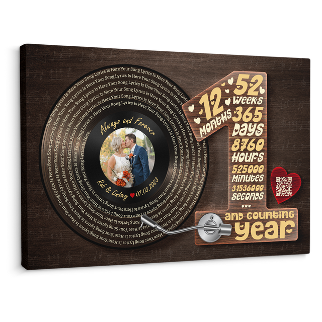 Personalized 1st Anniversary Vinyl Record Photo Canvas