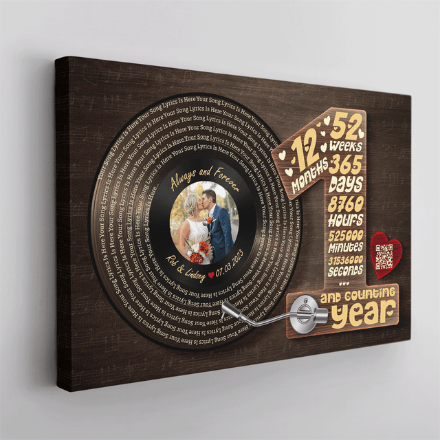 Personalized 1st Anniversary Vinyl Record Photo Canvas