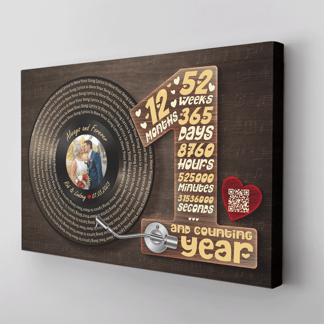 Personalized 1st Anniversary Vinyl Record Photo Canvas