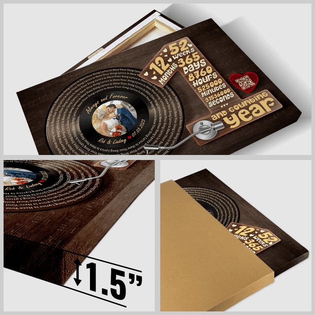 Personalized 1st Anniversary Vinyl Record Photo Canvas