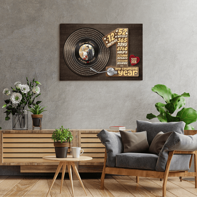 Personalized 1st Anniversary Vinyl Record Photo Canvas