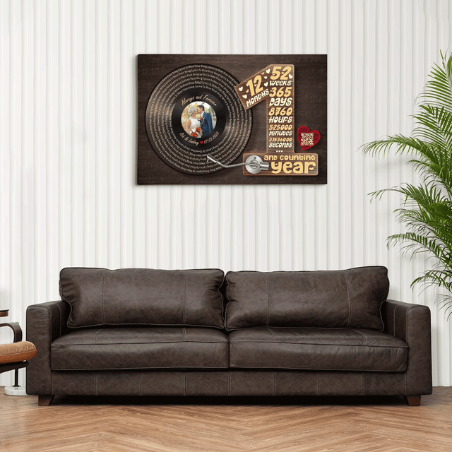 Personalized 1st Anniversary Vinyl Record Photo Canvas