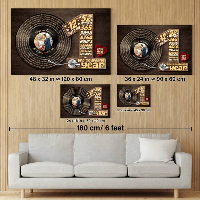 Personalized 1st Anniversary Vinyl Record Photo Canvas