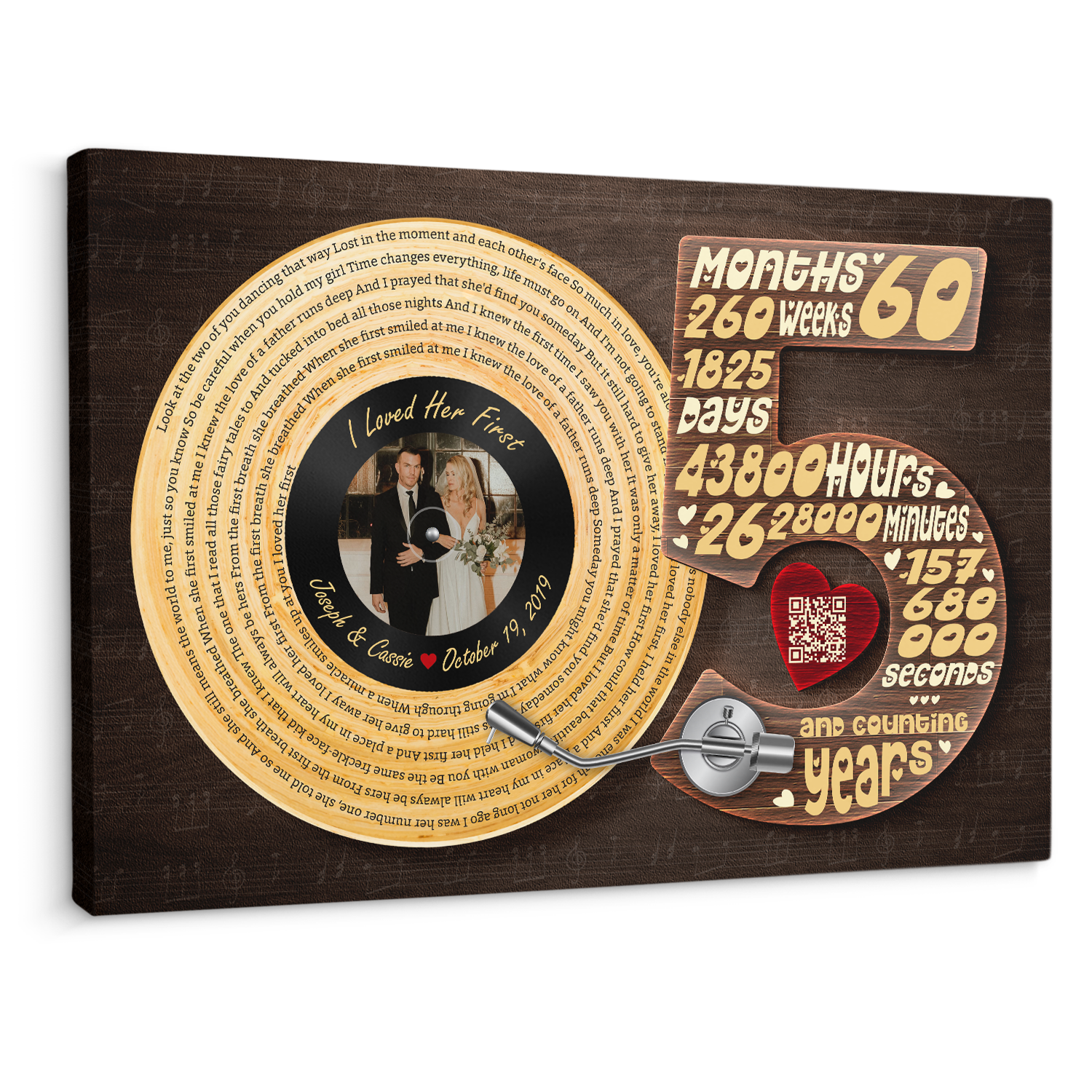 Personalized 5th Anniversary Vinyl Record Photo Canvas