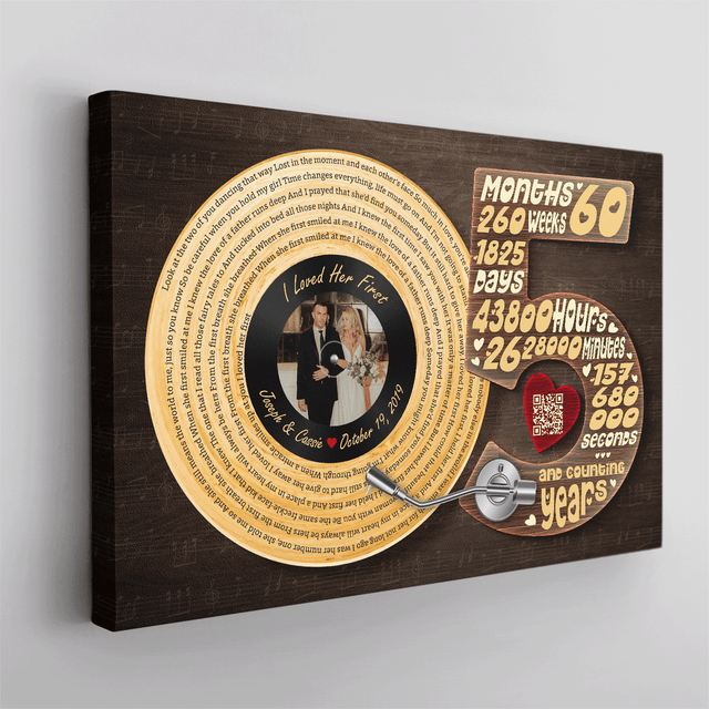 Personalized 5th Anniversary Vinyl Record Photo Canvas
