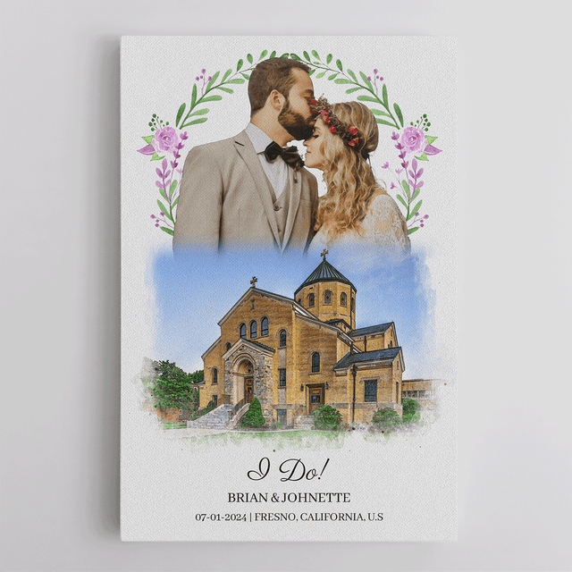 Custom Engagement Anniversary Couple & House Portrait Canvas