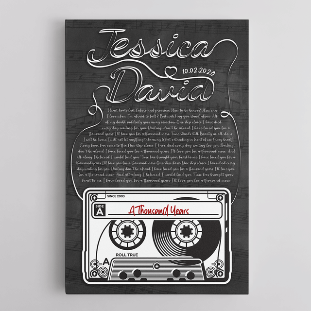 Custom Song Lyrics, Customizable Name And Date, Cassette Tape Black Background Canvas