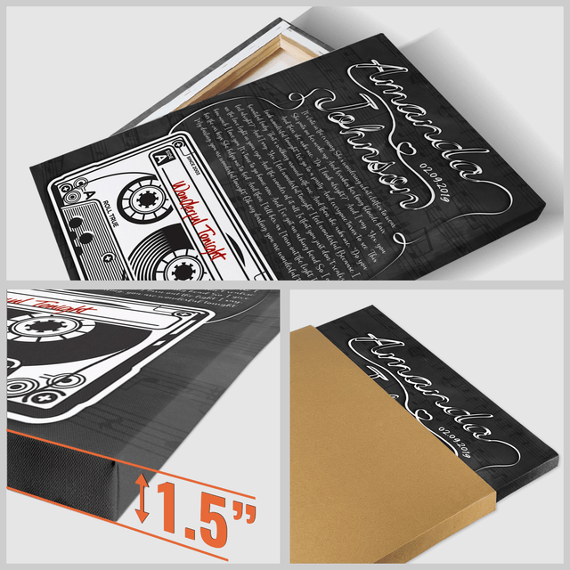 Custom Song Lyrics, Customizable Name And Date, Cassette Tape Black Background Canvas
