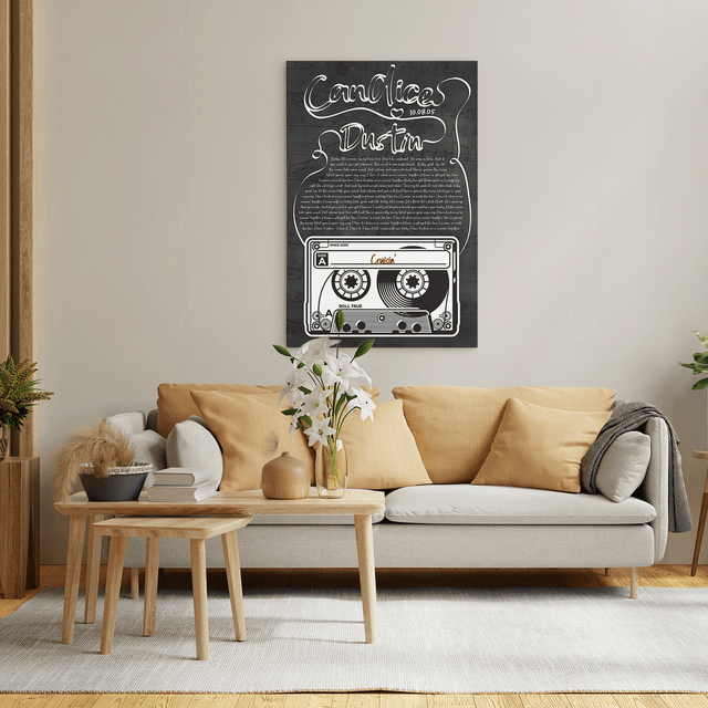 Custom Song Lyrics, Customizable Name And Date, Cassette Tape Black Background Canvas