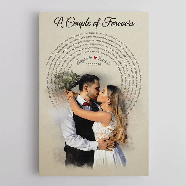 Watercolor Couple Portrait from Photo, Custom Song Lyrics Canvas