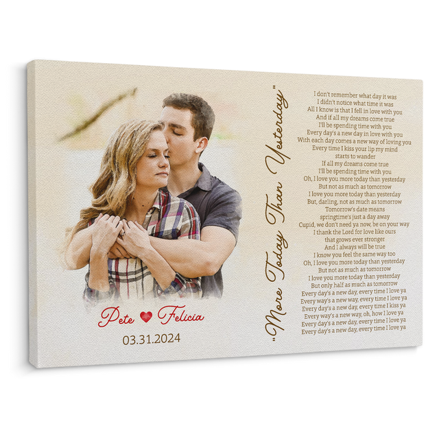 Custom Portrait From Photo, Couple Watercolor & Song Lyrics Canvas